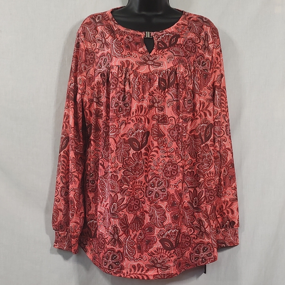 Elegant Floral Women's Blouse - Coral